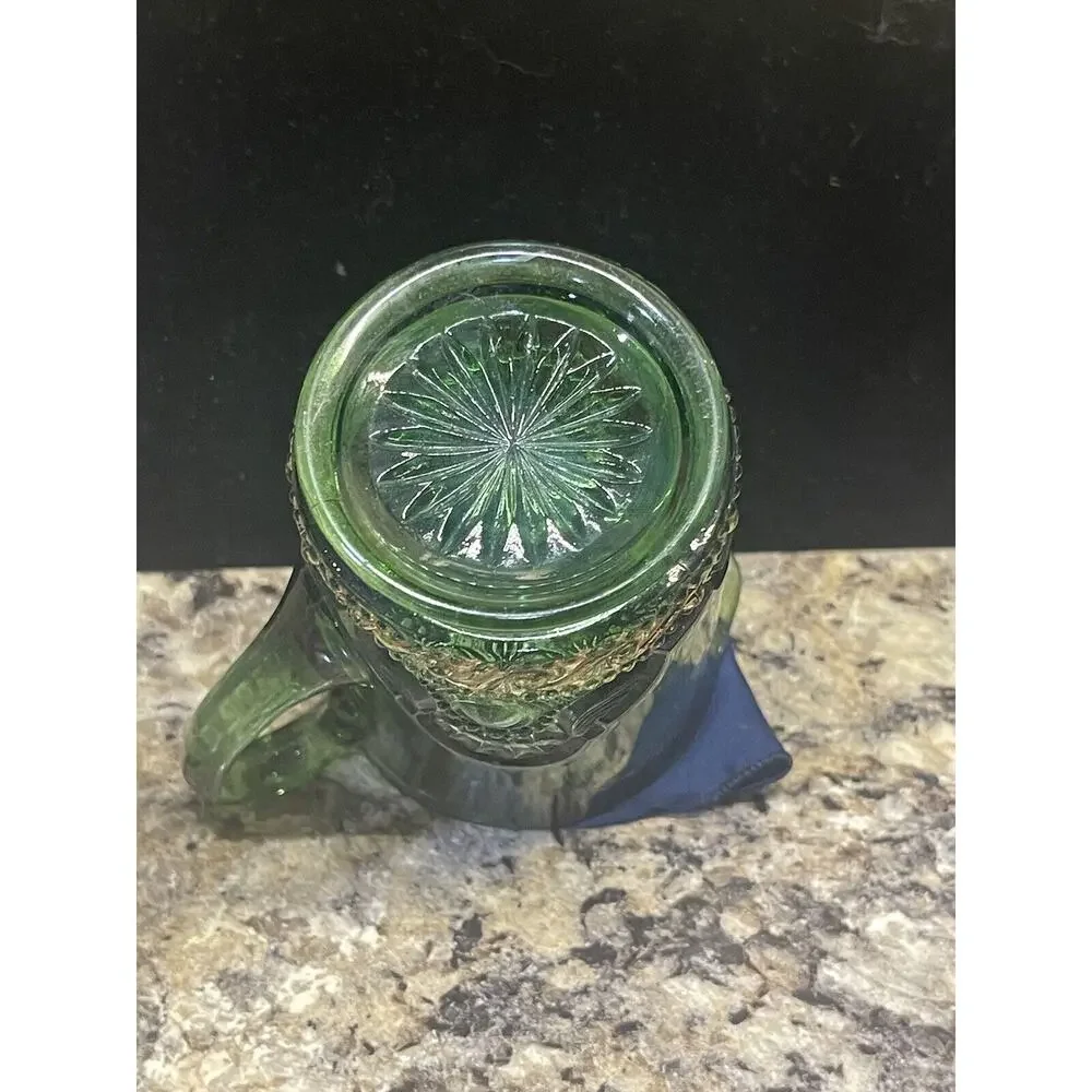 Antique EAPG Pitcher Green Glass with Gold Trim Engraved L‎ J Chapman 1912 Nice